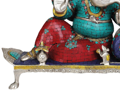 Brassaura® Seated Lord Ganesha with Inlay Work | Height 15.9 Inches | Weight 15.70 kgs