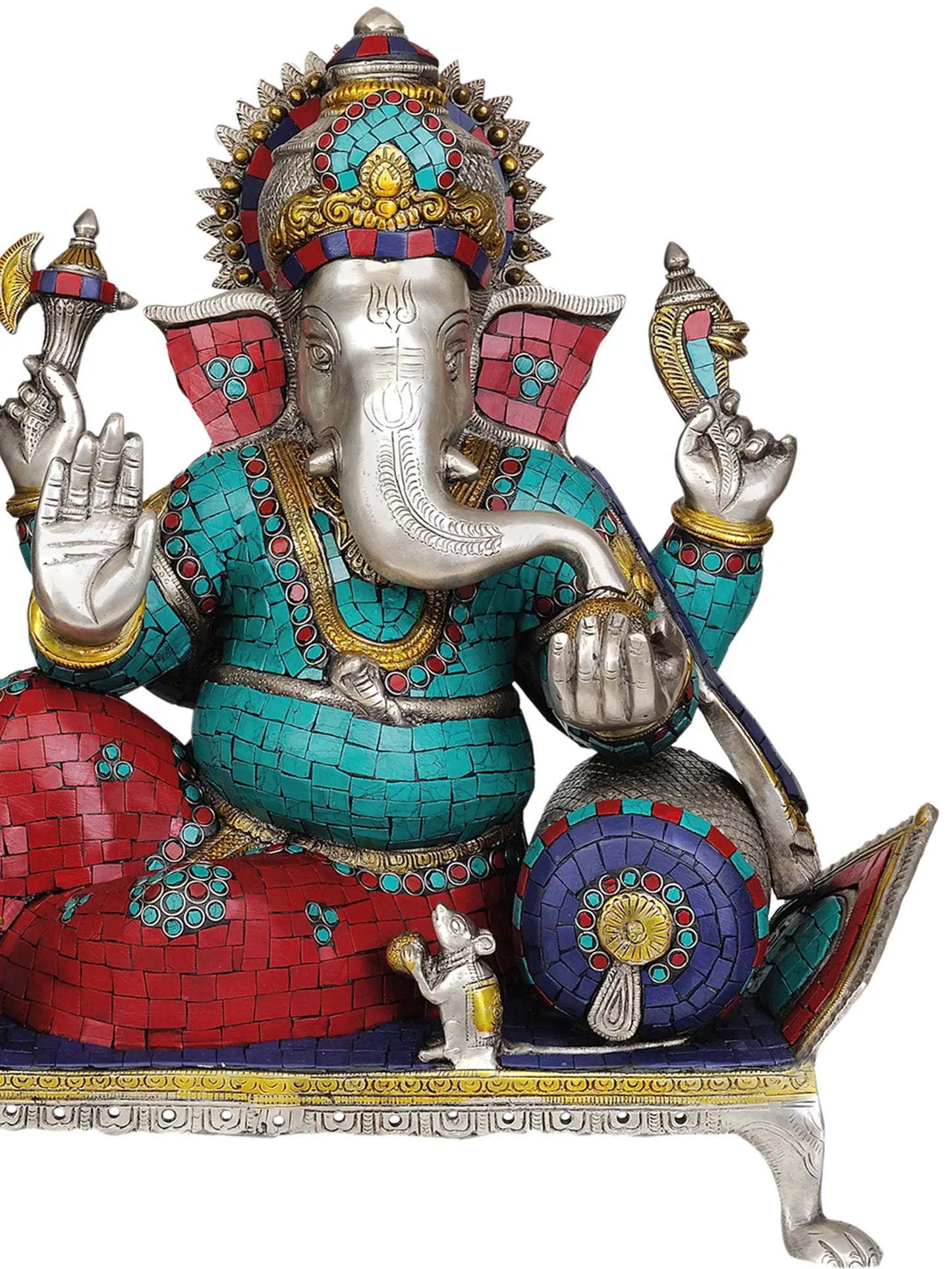 Brassaura® Seated Lord Ganesha with Inlay Work | Height 15.9 Inches | Weight 15.70 kgs