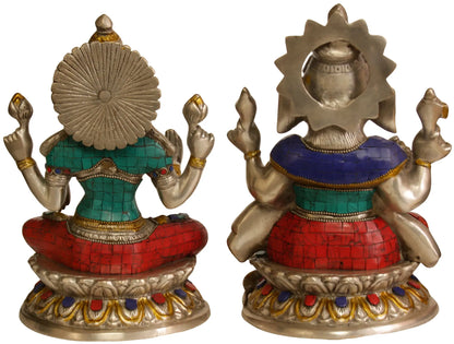 Brassaura™ Brass Lakshmi & Ganesha Statue Set with Inlay Work | Height 10 Inches & Weight 7.36 kgs