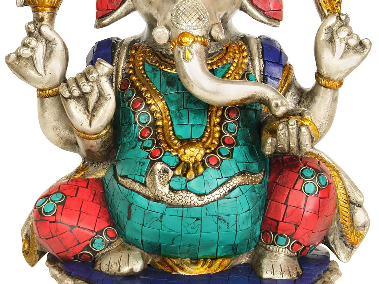 Brassaura™ Lord Ganesha Seated on Lotus Pedestal | Brass Statue with Intricate Inlay Work | Height 9 Inches