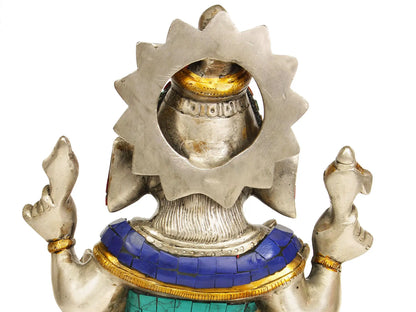 Brassaura™ Lord Ganesha Seated on Lotus Pedestal | Brass Statue with Intricate Inlay Work | Height 9 Inches