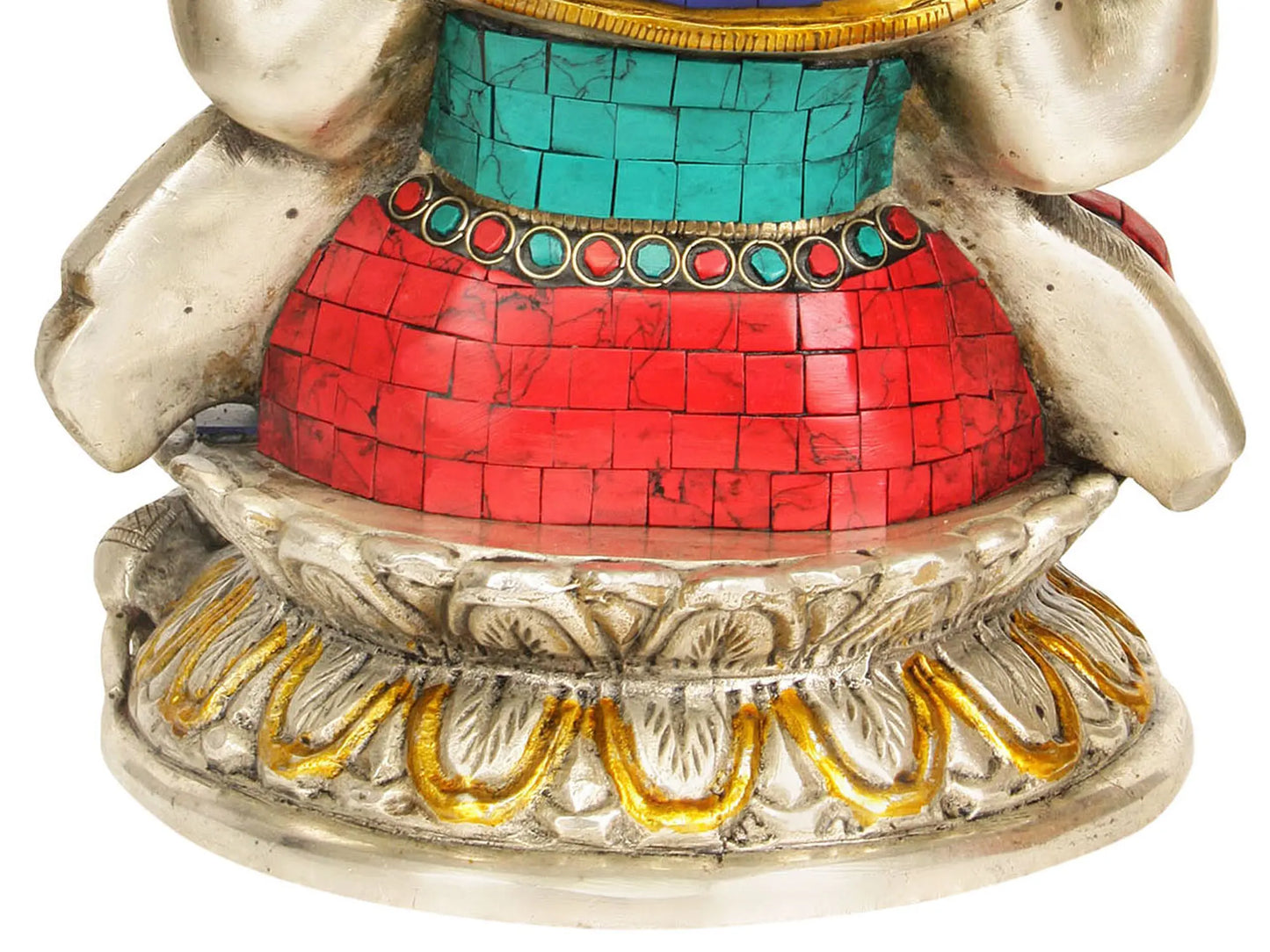 Brassaura™ Lord Ganesha Seated on Lotus Pedestal | Brass Statue with Intricate Inlay Work | Height 9 Inches