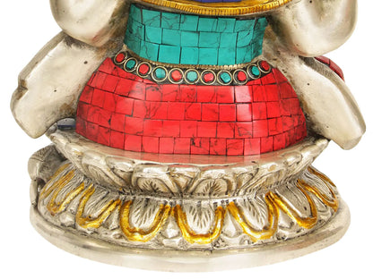 Brassaura™ Lord Ganesha Seated on Lotus Pedestal | Brass Statue with Intricate Inlay Work | Height 9 Inches