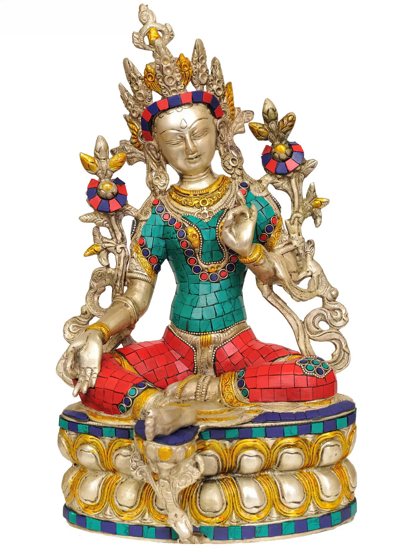 Brassaura® Goddess Tara with Inlay Work | Brass Statue | Height 13.98 Inches & Weight 4 kgs