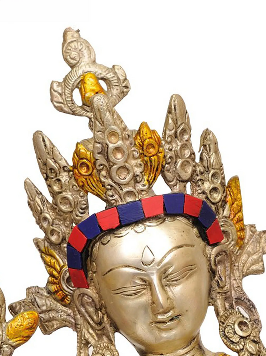 ब्रासॉरा® जड़ाऊ काम वाली देवी तारा | पीतल की प्रतिमा | ऊँचाई 13.98 इंच और वज़न 4 किलोग्राम