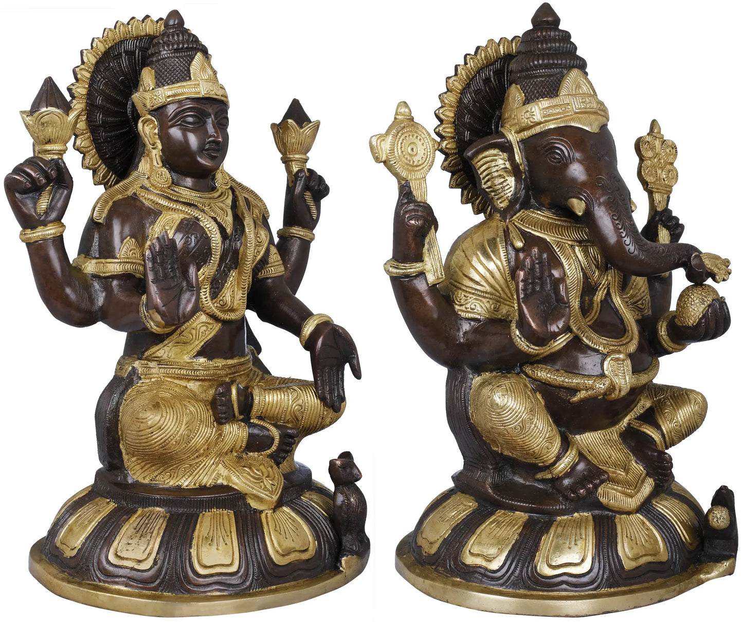ब्रासौर™ पीतल लक्ष्मी गणेश मूर्ति सेट घर के मंदिर और दिवाली पूजा की सजावट के लिए | 14 इंच | 15.60 किलोग्राम