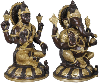 ब्रासौर™ पीतल लक्ष्मी गणेश मूर्ति सेट घर के मंदिर और दिवाली पूजा की सजावट के लिए | 14 इंच | 15.60 किलोग्राम