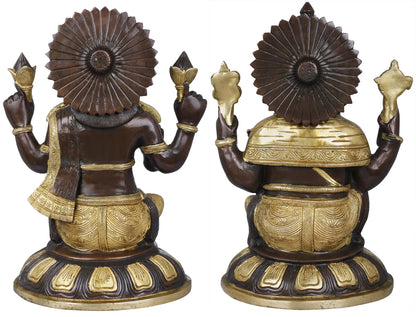 ब्रासौर™ पीतल लक्ष्मी गणेश मूर्ति सेट घर के मंदिर और दिवाली पूजा की सजावट के लिए | 14 इंच | 15.60 किलोग्राम