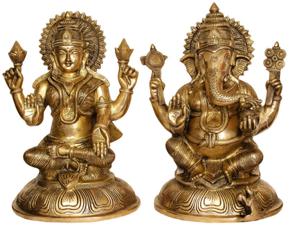 ब्रासौर™ पीतल लक्ष्मी गणेश मूर्ति सेट घर मंदिर और दिवाली पूजा की सजावट के लिए | 14 इंच | 15.60 किलोग्राम