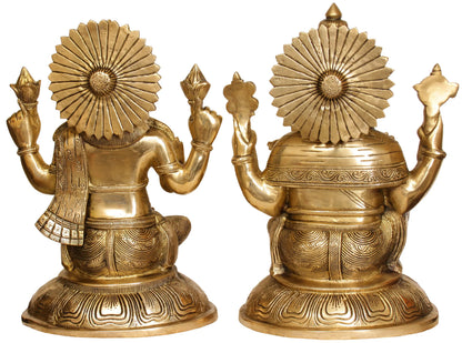 ब्रासौर™ पीतल लक्ष्मी गणेश मूर्ति सेट घर मंदिर और दिवाली पूजा की सजावट के लिए | 14 इंच | 15.60 किलोग्राम