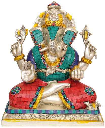 ब्रासौर™ पीतल की गणेश प्रतिमा, जिसमें घर के मंदिर और प्रवेश द्वार की सजावट के लिए जड़ाई का काम किया गया है | 11 इंच | 7.60 किलोग्राम