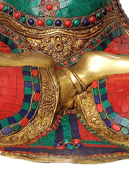 ब्रासौर® मंजुश्री बोधिसत्व ज्ञान तलवार के साथ | जड़ाई के काम के साथ शुद्ध पीतल | ऊँचाई 32 इंच और वज़न 33.30 किग्रा