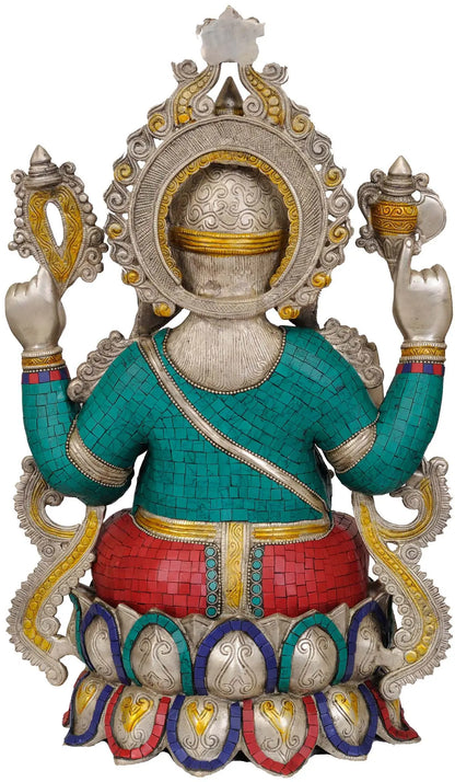 Brassaura™ मीनाकारी इनले डिटेलिंग के साथ राजसी गणेश | पीतल की मूर्ति | ऊँचाई 21.5 इंच और वज़न 22.87 किलोग्राम