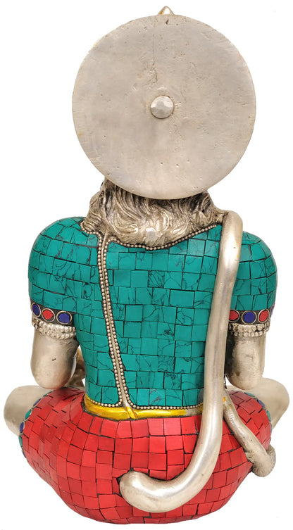 Brassaura® Sitting Hanuman Statue with Stone Inlay Work | Brass Idol for Home Temple & Spiritual Decor | Height 11.4 Inches & Weight 5 kgs