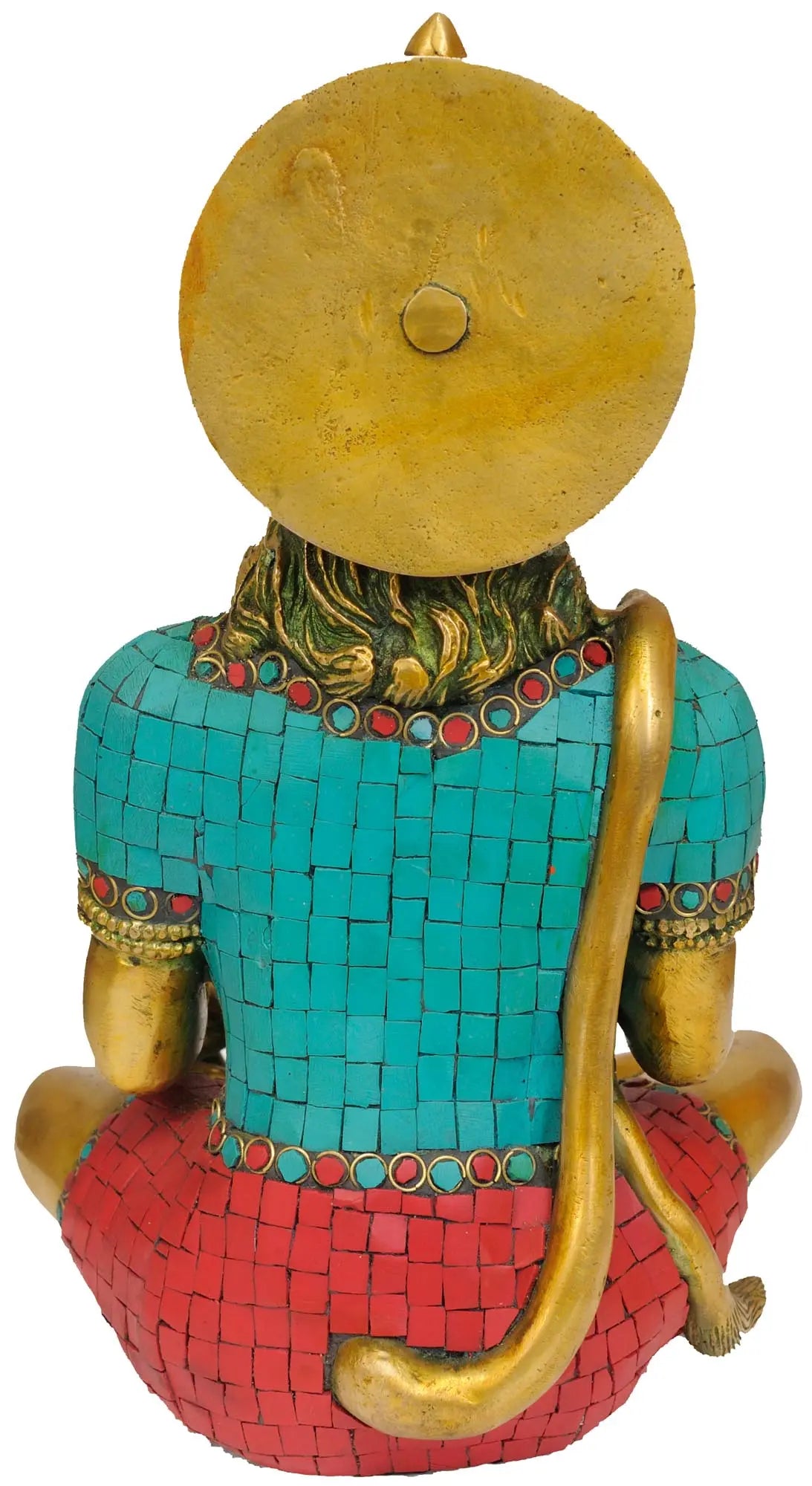 ब्रॉसौरा® बैठे हनुमान जी की मूर्ति, इनले वर्क के साथ | पीतल, स्टोन इनले के साथ | ऊंचाई 11 इंच और वज़न 4.90 किलोग्राम