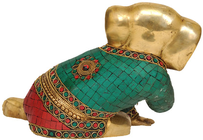 Brassaura® Crawling Baby Ganesha with Stone Inlay Work | Brass Sculpture | Height 7 Inches & Weight 4.10 kgs