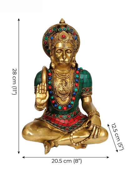 ब्रसौरा® बैठे हुए हनुमान जी | पीतल, बारीक नक्काशी के साथ | ऊँचाई 11 इंच और वज़न 11 किग्रा