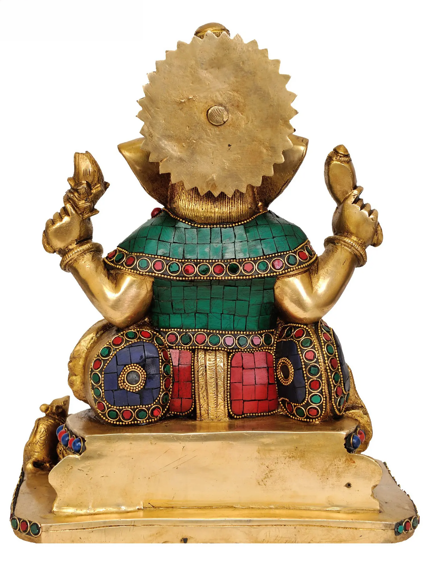 Brassaura™ Seated Ganesha with Multicolor Stone Inlay | Brass Sculpture | Height 12 Inches & Weight 9.60 kgs