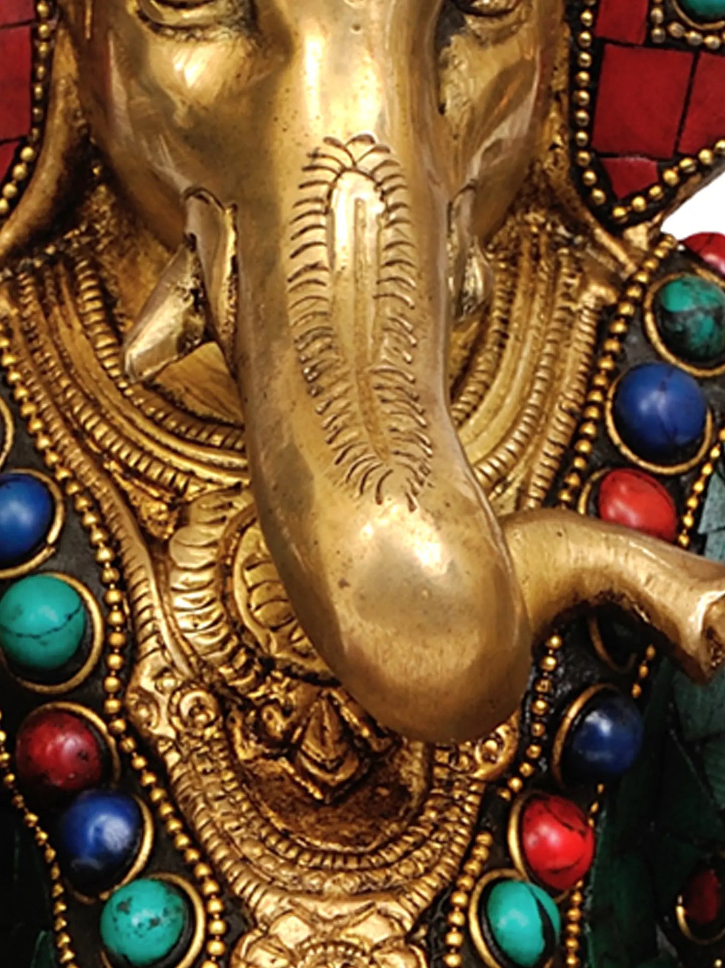 Brassaura™ Seated Ganesha with Multicolor Stone Inlay | Brass Sculpture | Height 12 Inches & Weight 9.60 kgs