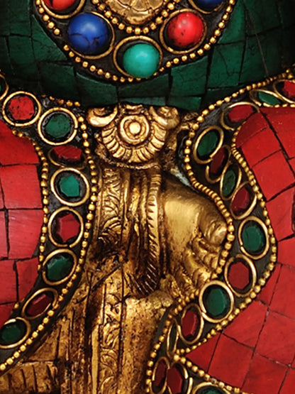 Brassaura™ Seated Ganesha with Multicolor Stone Inlay | Brass Sculpture | Height 12 Inches & Weight 9.60 kgs