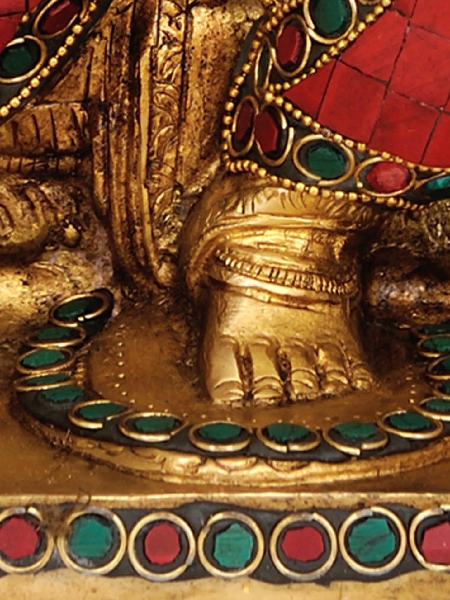 Brassaura™ Seated Ganesha with Multicolor Stone Inlay | Brass Sculpture | Height 12 Inches & Weight 9.60 kgs