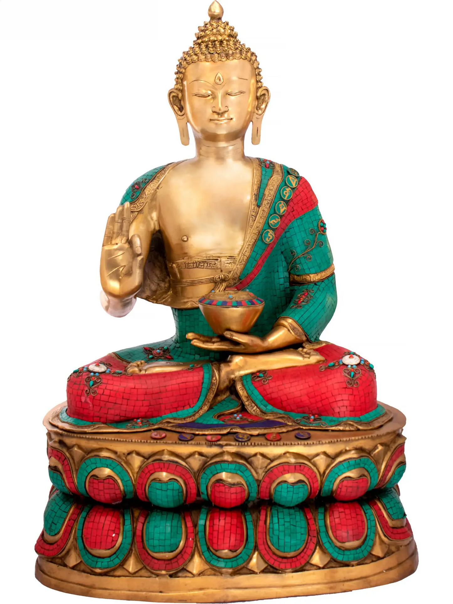 Brassaura® Brass Buddha Statue with Inlay Work | Height 38 Inches & Weight 52.50 kgs