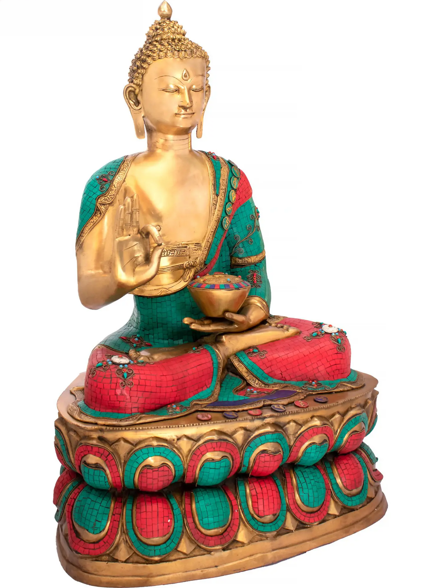 Brassaura® Brass Buddha Statue with Inlay Work | Height 38 Inches & Weight 52.50 kgs