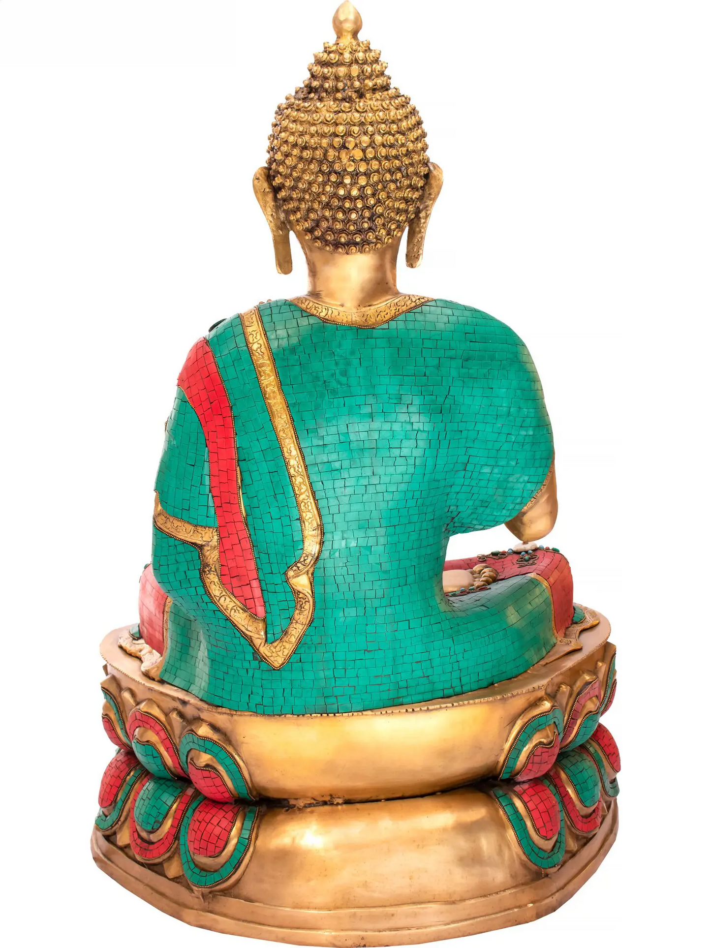 Brassaura® Brass Buddha Statue with Inlay Work | Height 38 Inches & Weight 52.50 kgs