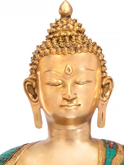 Brassaura® Brass Buddha Statue with Inlay Work | Height 38 Inches & Weight 52.50 kgs