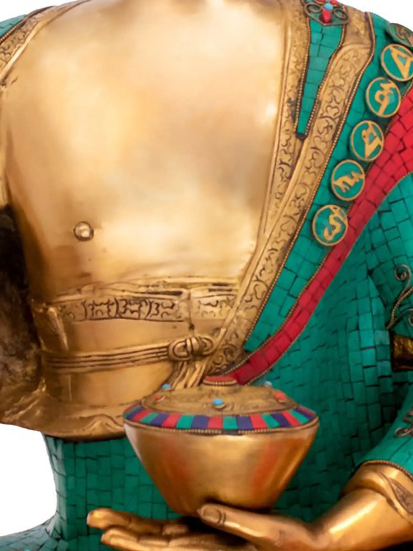 Brassaura® Brass Buddha Statue with Inlay Work | Height 38 Inches & Weight 52.50 kgs