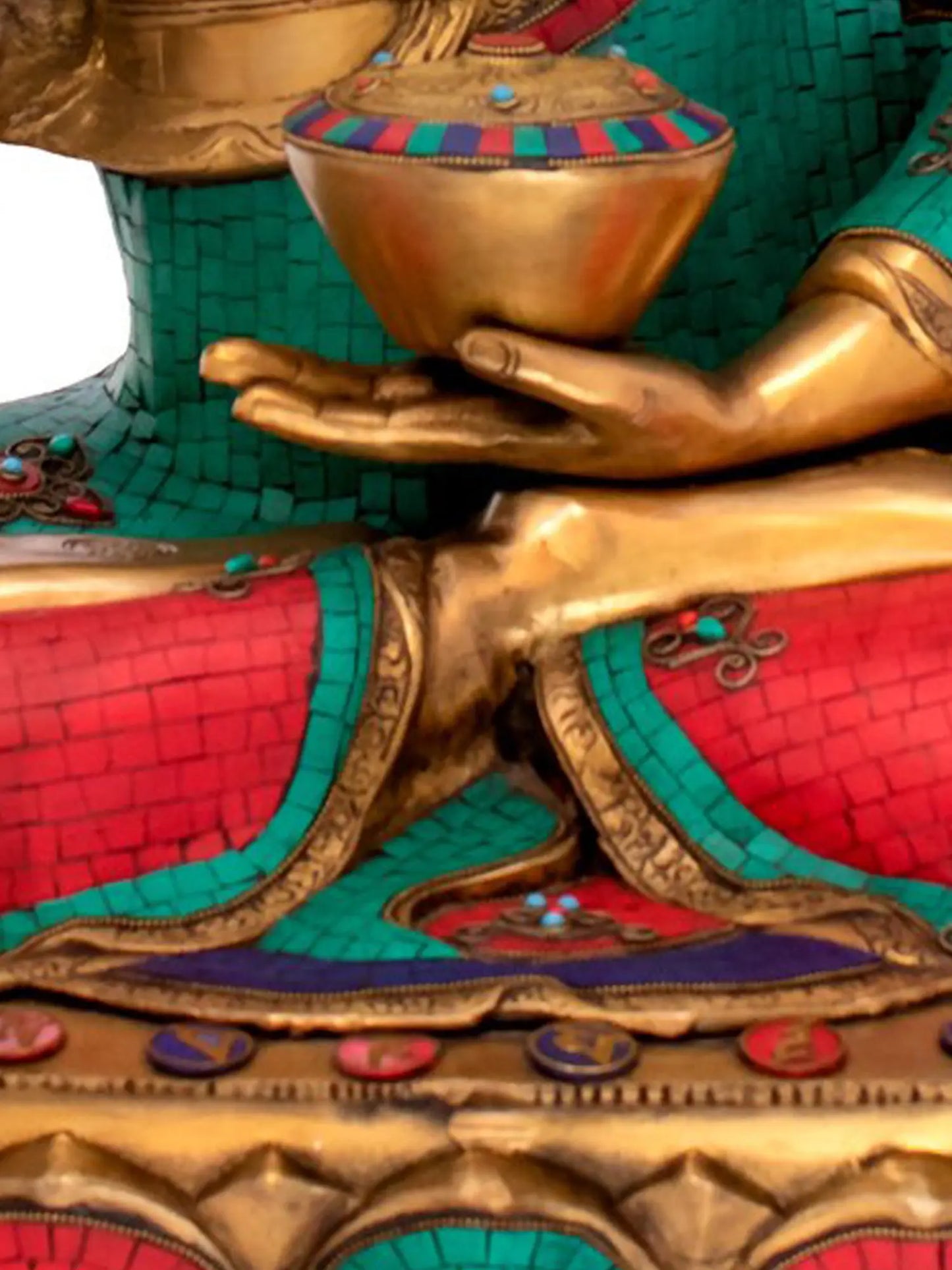 Brassaura® Brass Buddha Statue with Inlay Work | Height 38 Inches & Weight 52.50 kgs
