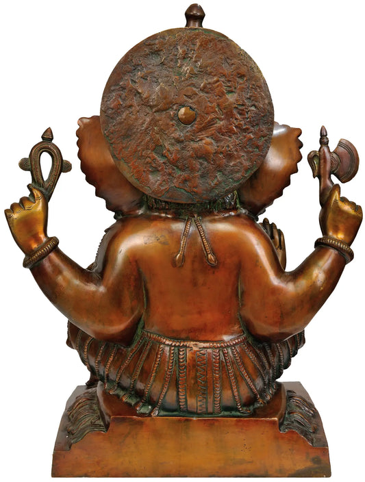 Brassaura® Majestic Seated Ganesha on Elephant Pedestal | Brass Sculpture | Height 18 Inches & Weight 16 kgs