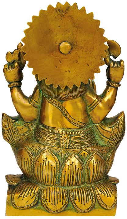 Brassaura® Lalitasana Ganesha on Lotus Throne | Brass Sculpture | Height 8.5 Inches & Weight 2.30 kgs