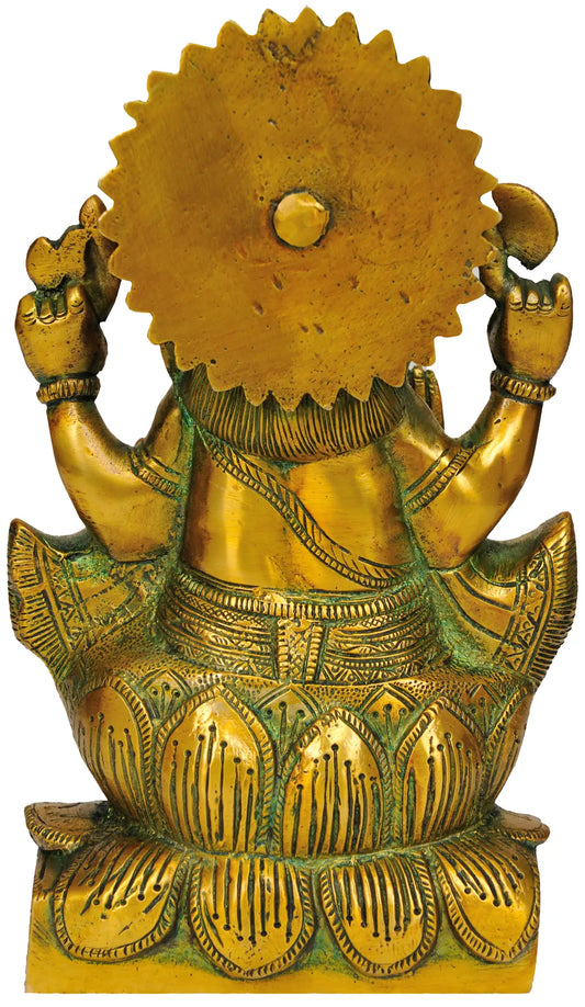 Brassaura® Lalitasana Ganesha on Lotus Throne | Brass Sculpture | Height 8.5 Inches & Weight 2.30 kgs