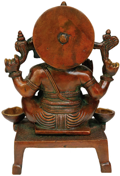 Brassaura® Antique Finish Ganesha with Dual Diyas | Height 8.07 Inches & Weight 2.60 kgs