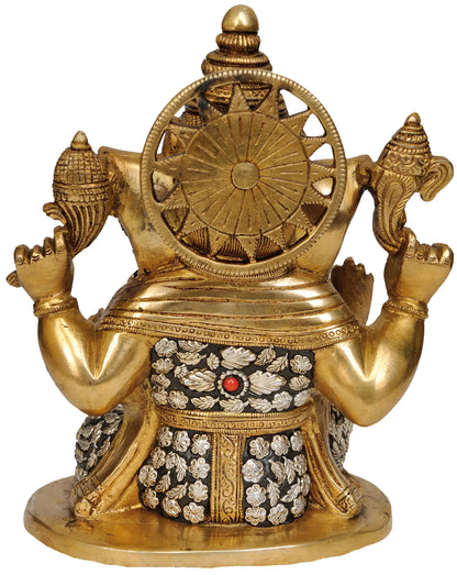 Brassaura® Ornate Ganesha with Floral Inlay Work | Brass Sculpture | Height 8.5 Inches & Weight 3.70 kgs