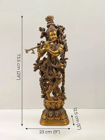 ब्रासौड़ा® ब्रास कृष्ण प्रतिमा | ऊँचाई 73.5 सेमी और वज़न 15.46 किग्रा