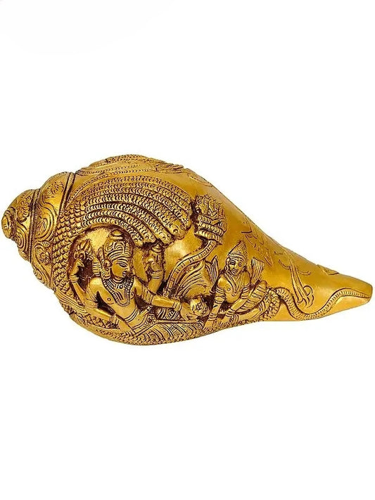 Brassaura™ Sheshshayi Vishnu Conch Brass Statue – Height 7.48 inches | Weight 1.30 kgs