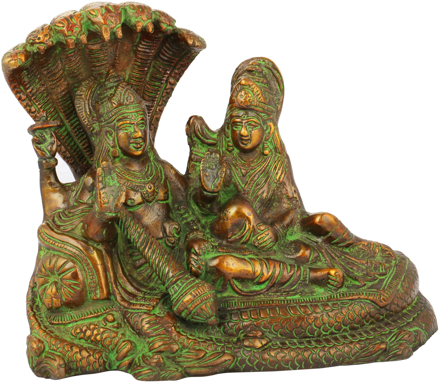 Brassaura® Lord Vishnu with Goddess Lakshmi on Sheshnag | Brass Statue | Height 15 Inches & Weight 2.20 kgs