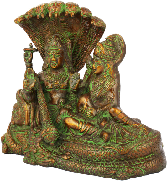 Brassaura® Lord Vishnu with Goddess Lakshmi on Sheshnag | Brass Statue | Height 15 Inches & Weight 2.20 kgs