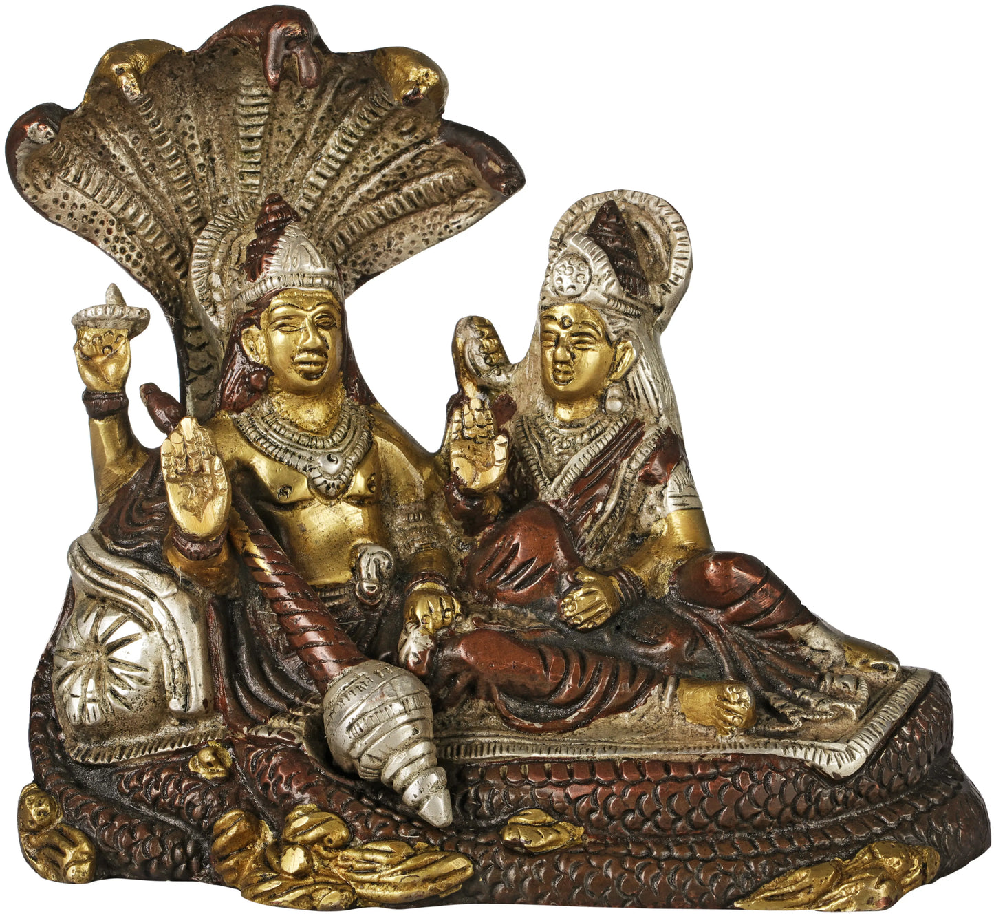 Brassaura® Lord Vishnu with Goddess Lakshmi on Sheshnag | Brass Statue | Height 15 Inches & Weight 2.20 kgs