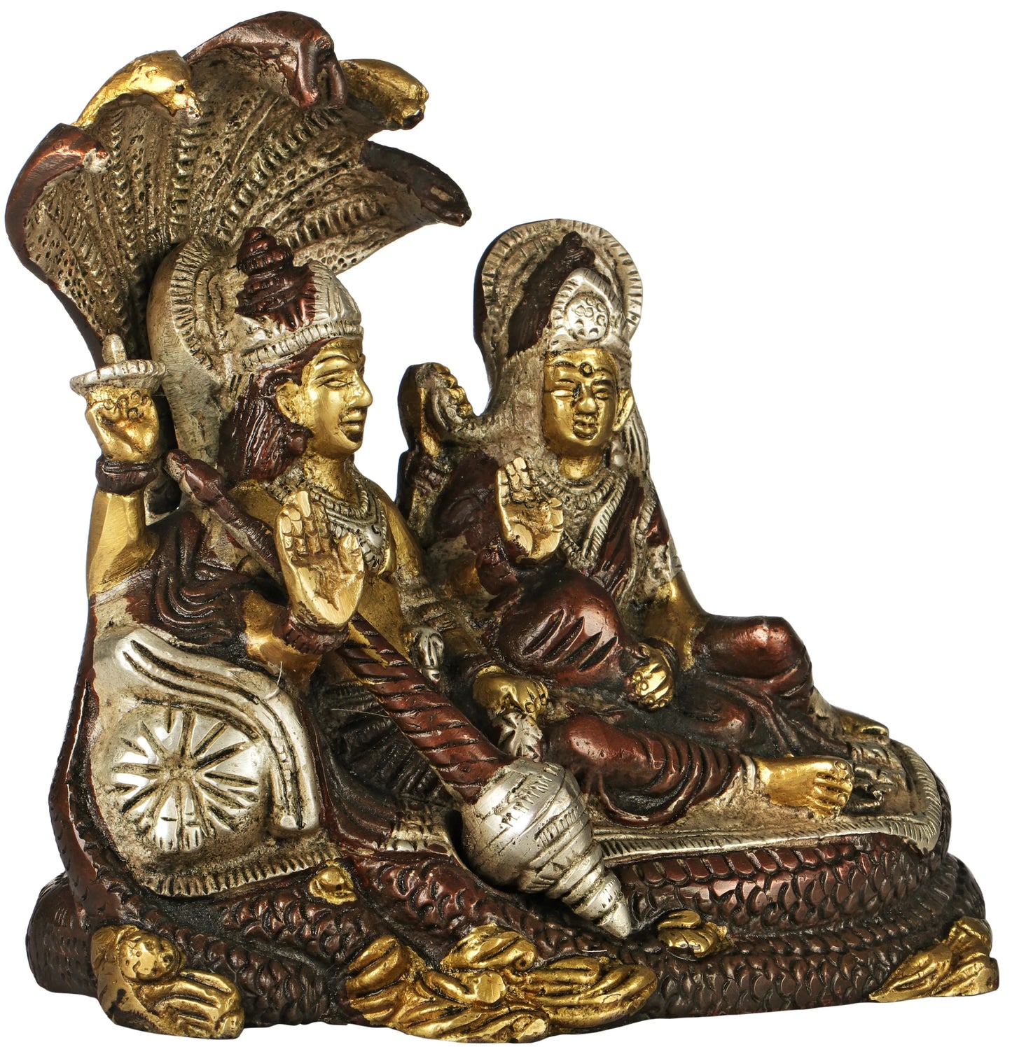 Brassaura® Lord Vishnu with Goddess Lakshmi on Sheshnag | Brass Statue | Height 15 Inches & Weight 2.20 kgs