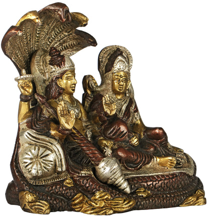 Brassaura® Lord Vishnu with Goddess Lakshmi on Sheshnag | Brass Statue | Height 15 Inches & Weight 2.20 kgs