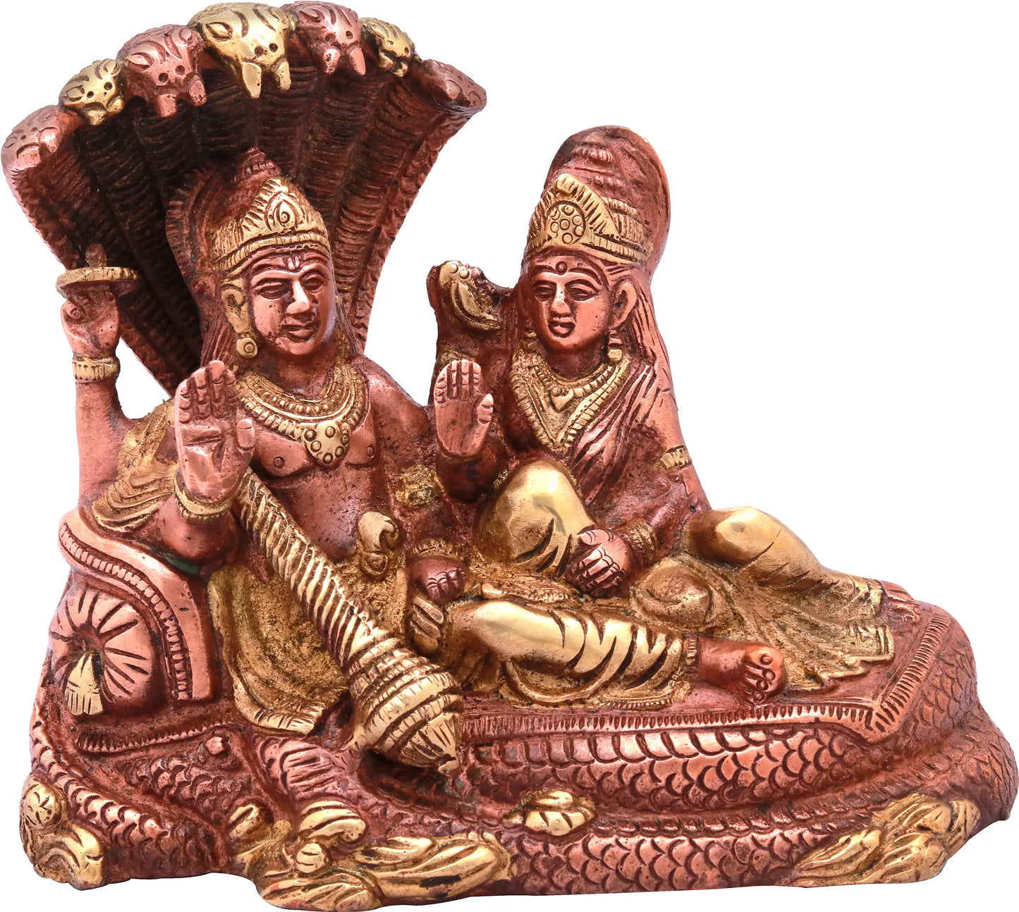 Brassaura® Lord Vishnu with Goddess Lakshmi on Sheshnag | Brass Statue | Height 15 Inches & Weight 2.20 kgs
