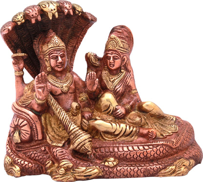 Brassaura® Lord Vishnu with Goddess Lakshmi on Sheshnag | Brass Statue | Height 15 Inches & Weight 2.20 kgs