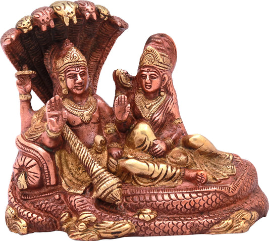 Brassaura® Lord Vishnu with Goddess Lakshmi on Sheshnag | Brass Statue | Height 15 Inches & Weight 2.20 kgs