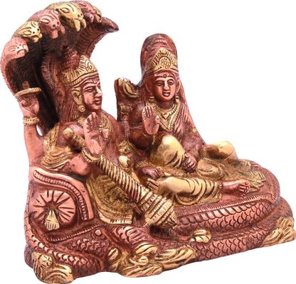 Brassaura® Lord Vishnu with Goddess Lakshmi on Sheshnag | Brass Statue | Height 15 Inches & Weight 2.20 kgs