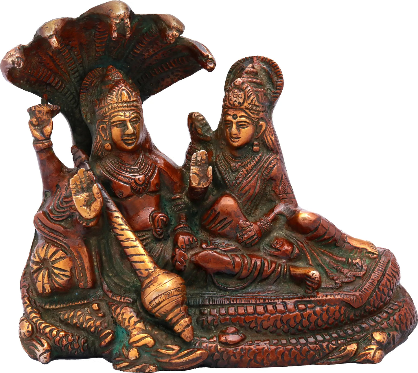 Brassaura® Lord Vishnu with Goddess Lakshmi on Sheshnag | Brass Statue | Height 15 Inches & Weight 2.20 kgs