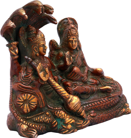 Brassaura® Lord Vishnu with Goddess Lakshmi on Sheshnag | Brass Statue | Height 15 Inches & Weight 2.20 kgs