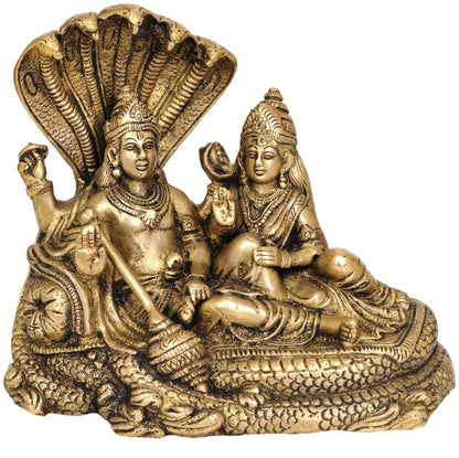 Brassaura® Lord Vishnu with Goddess Lakshmi on Sheshnag | Brass Statue | Height 15 Inches & Weight 2.20 kgs